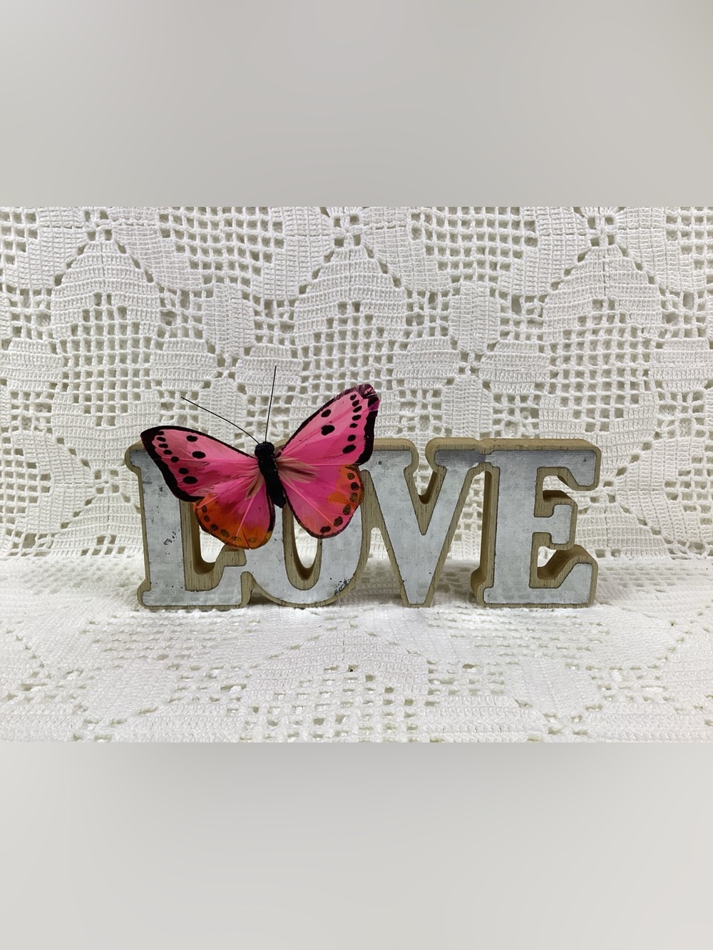 LOVE Home Decor with Pink Butterfly Accent